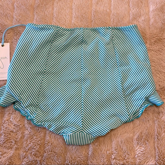 NWT SEEA turquoise/white ruffle bikini bottom S - Picture 3 of 5